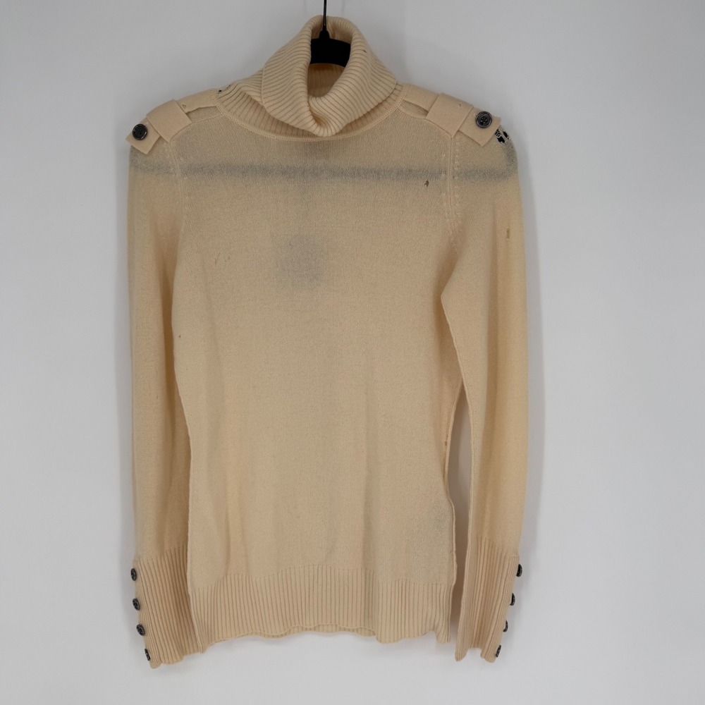 BURBERRY NWT CASHMERE MILITARY TURTLENECK SWEATER SPARE BUTTON FLAWED - AS IS